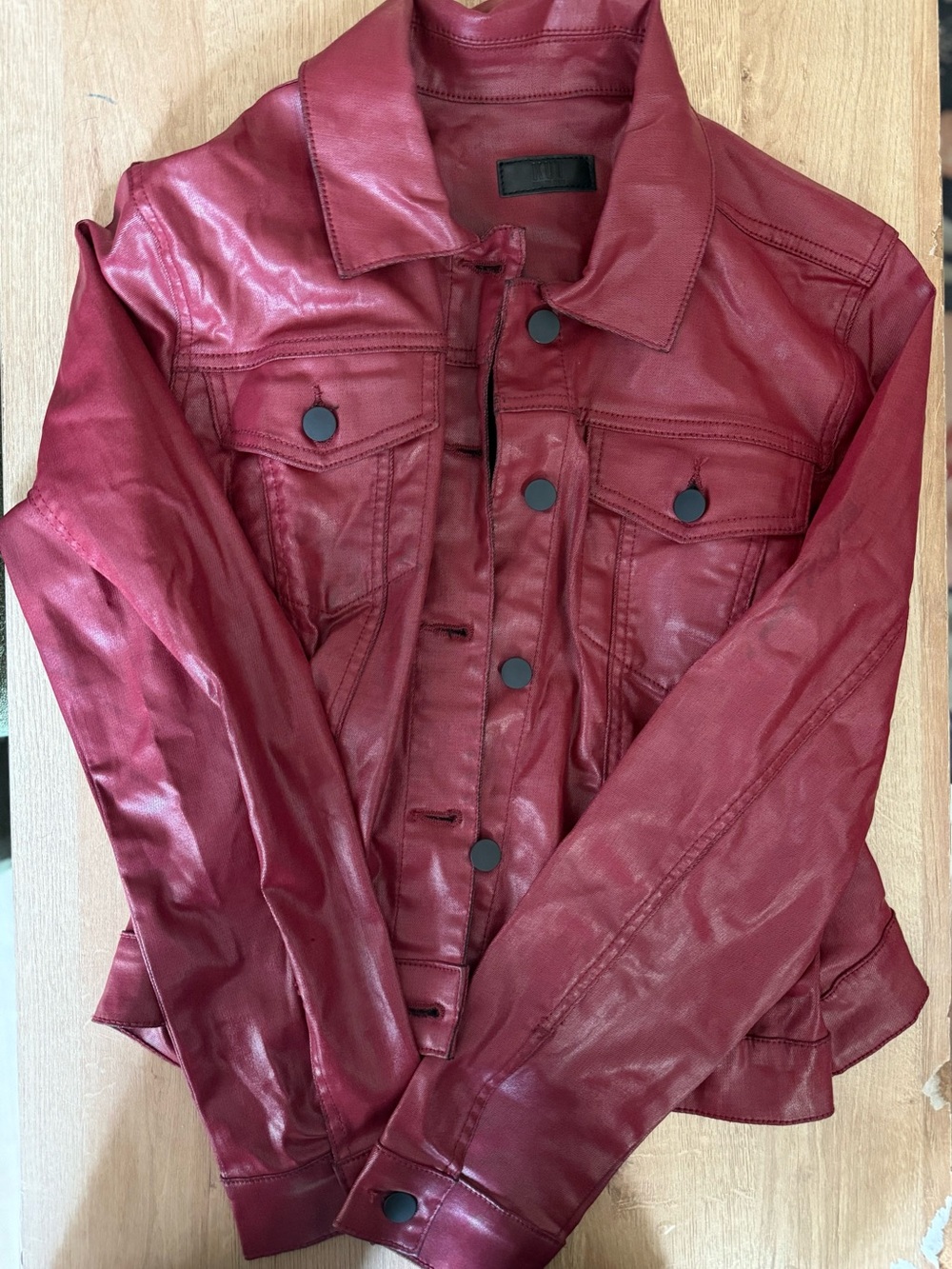 Womens KUT Red Faux Leather Jacket - Stylish Button-Front Coat size large